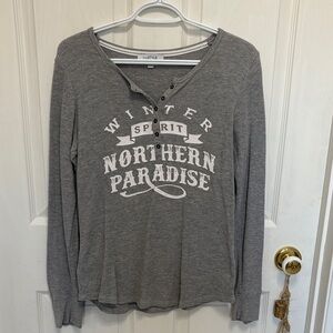 Women’s Grey Thermal Long Sleeve Henley Tee size medium